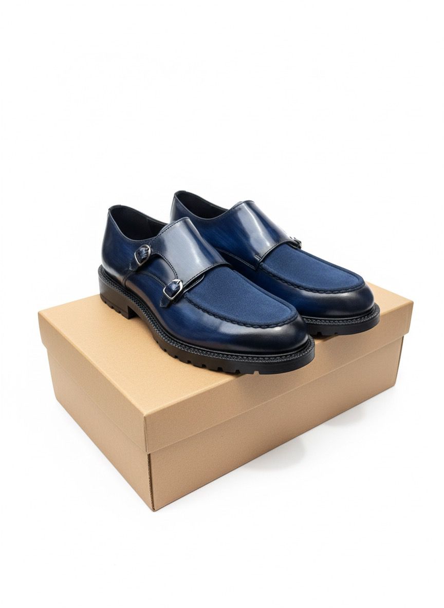 Blue Leather Double-Buckle Mens Dress Shoe | Premium Quality | Tryahu Ghana